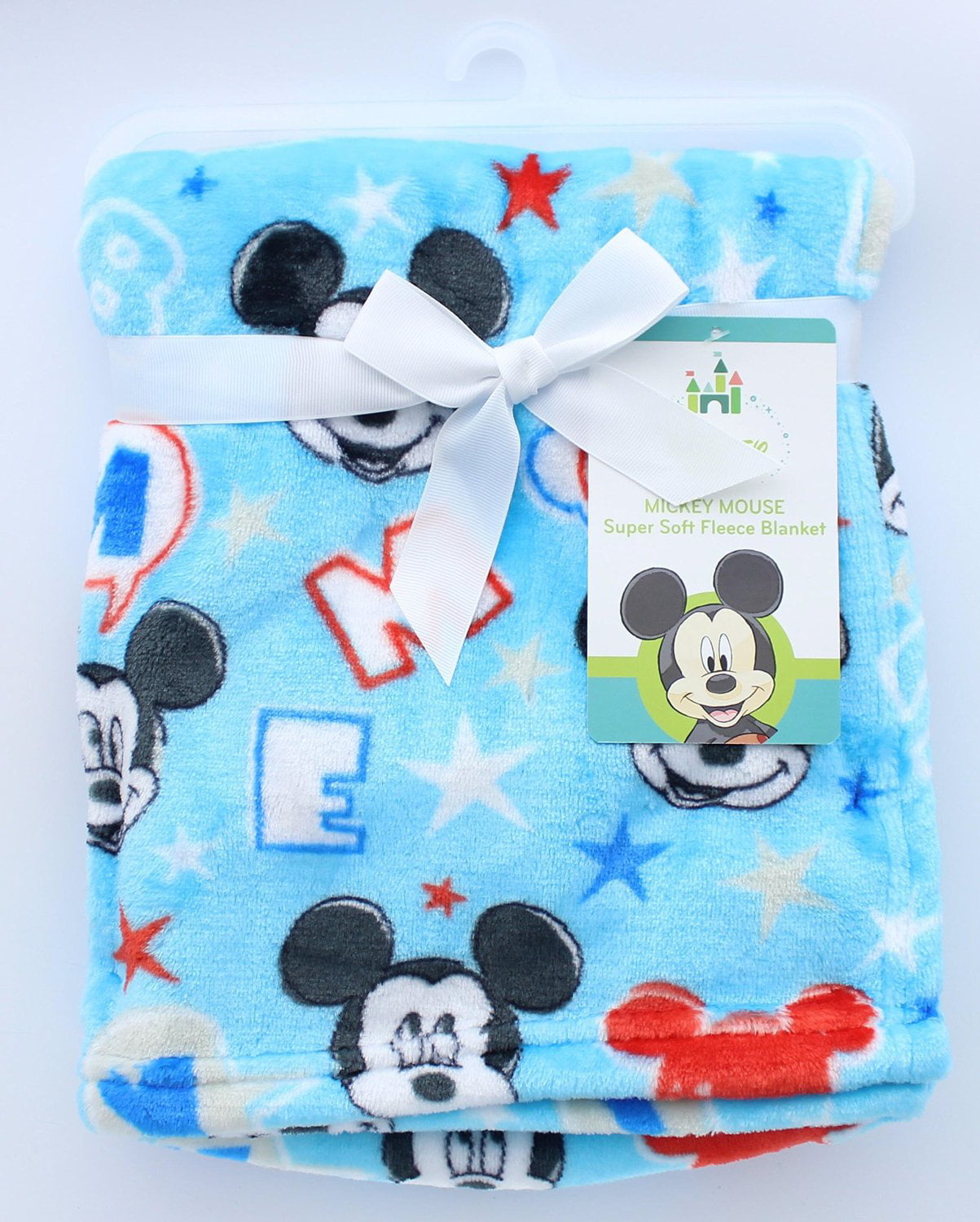 Personalised fleece baby blanket with Baby Mickey Mouse optional contrast edging 