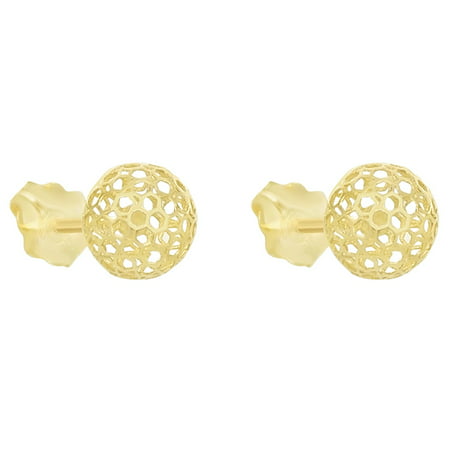 American Designs 10kt Solid Yellow Gold Half Round Honeycomb Stud 3 Dimensional 6 x 4 mm (3D) Earrings