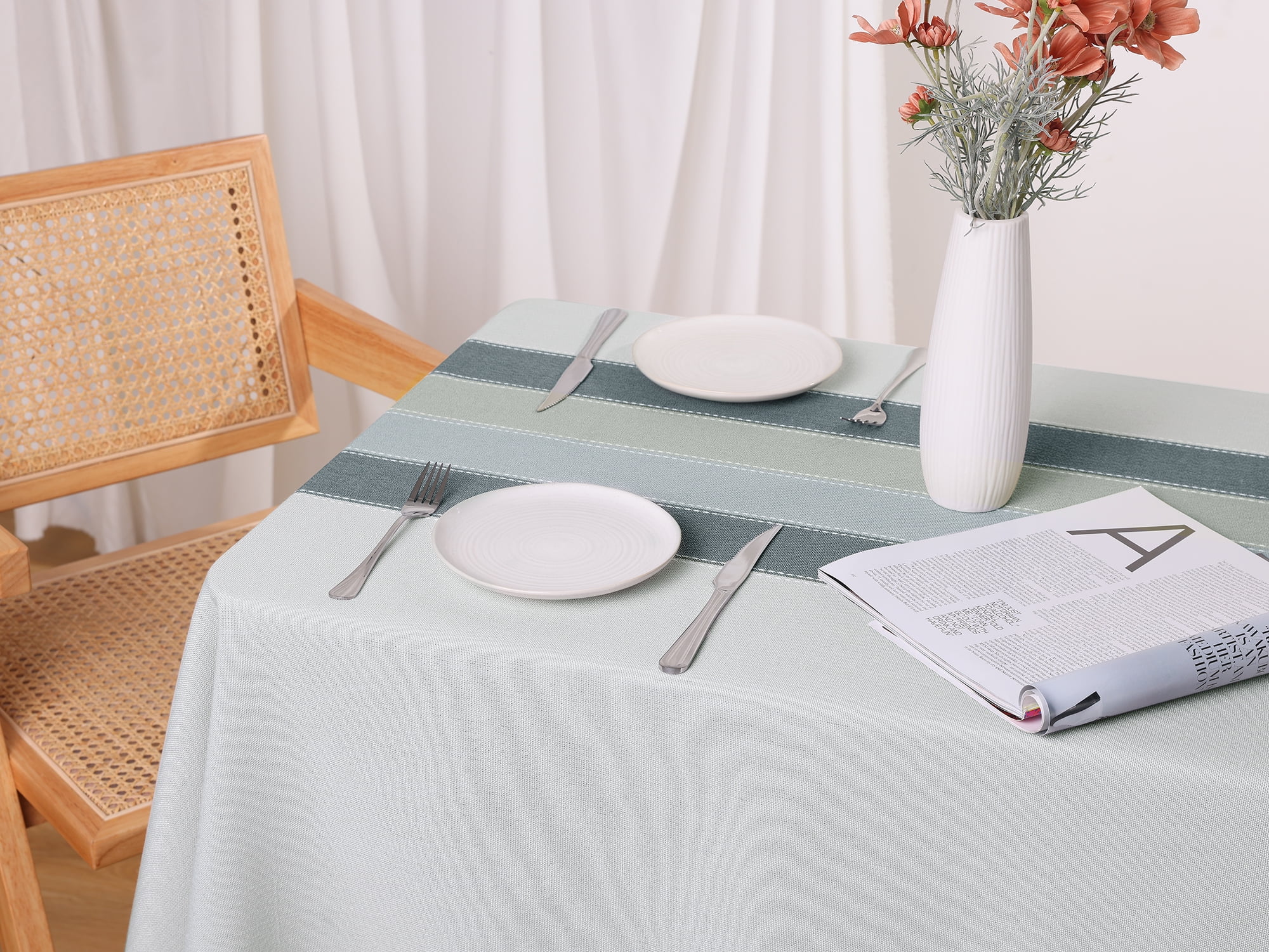 Unique Bargains Rustic Tablecloth Cotton Linen Waterproof Table Cover with Tassels, Grey 39"x63"