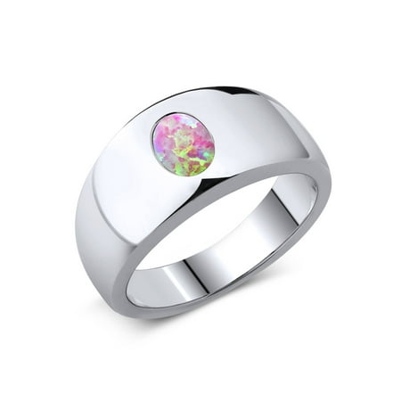 Pink Tourmaline Mens Ring - 1.05 Ct Oval Cabochon Pink Simulated Opal 925 Sterling Silver Men's Ring