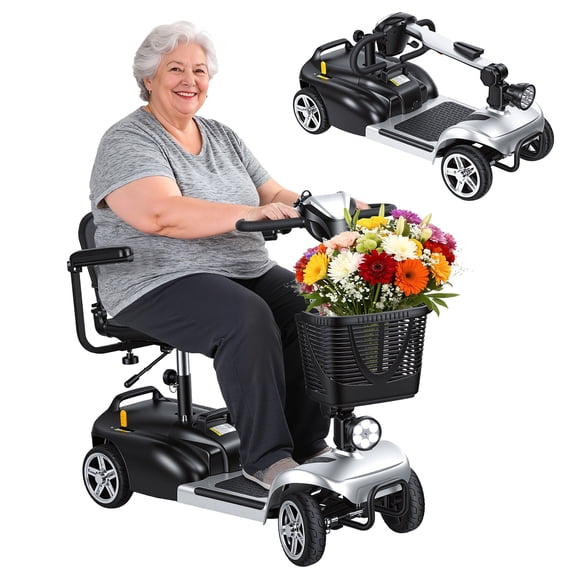 SHUO Y - Mobility Scooter for Adults & Seniors, Lightweight Foldable 5 MPH Speed 7.46 Miles Range Electric Powered Travel Scooter with LED Headlights and Basket, Charger Included