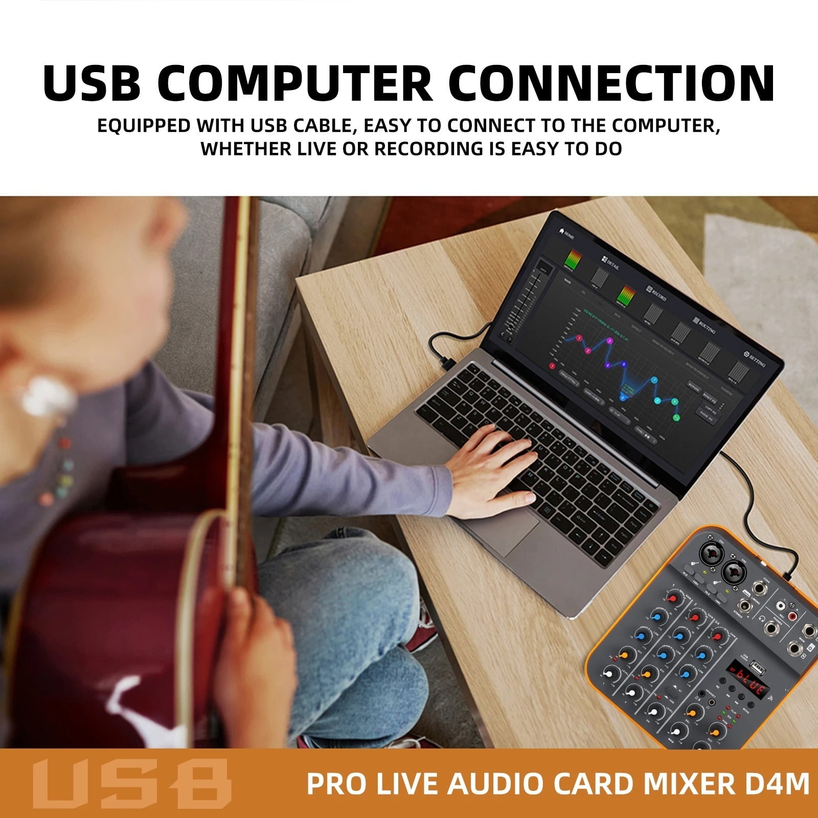 Debra 4-Channel Audio Interface DJ Console Mixer With USB Sound Card 48V For PC Recording Microphone Live Streaming ,Precision Control