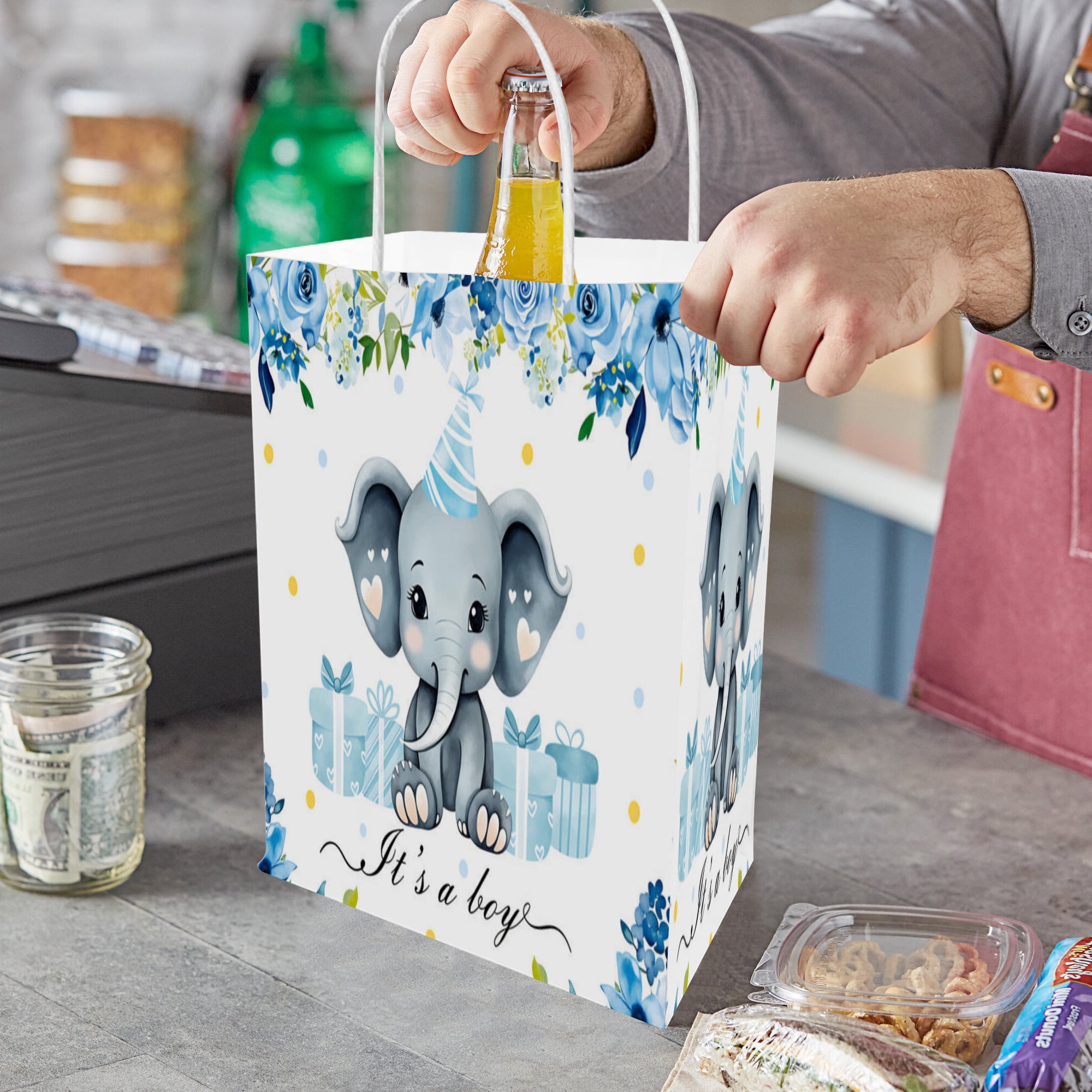 Elephant Baby Shower Party Favor Bags, YAHAFEPY 20Pcs It's a Boy Cute Animal Cartoon Paper Bags Party Decorations