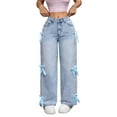 thumbnail image 1 of Pantalones de mezclilla de pierna recta con lazo lindo for mujer, pantalones vaqueros casuales holgados de talle alto, pantalones de moda Y2K con bolsillos, 1 of 3