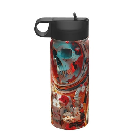 

Salouo Space Skeleton Art Pattern 18 oz Water Bottle With Straw Stainless Steel Sports Water Cup Flask Wide Mouth Travel Thermal Mug for Home Office Car