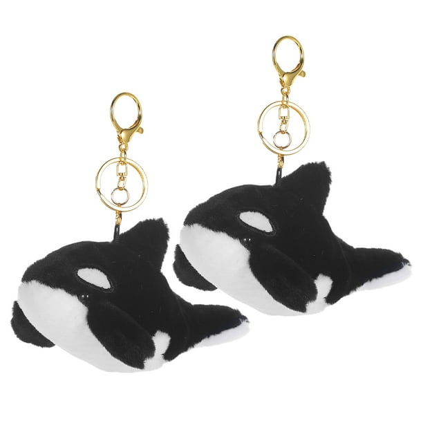 Juego de 2 adorables llaveros de peluche de orca, bonitos accesorios de animales del océano para llaves, llaveros de peluche, llavero de ballena colgante, colgante de bolso de dibujos animados.