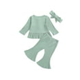 thumbnail image 3 of Fortune Baby Girls 2Pcs Ribbed Outfits Infant Long Sleeve Buttons Ruffle Top+Long Flared Pants, 3 of 7