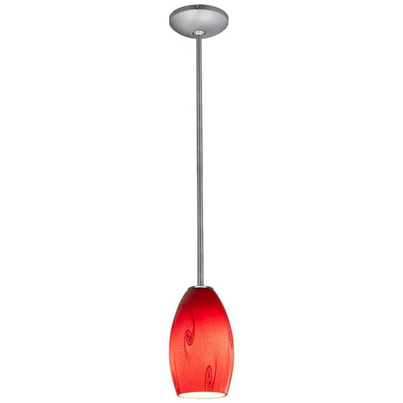 Access Lighting 28011-3R-BS-RUSKY Merlot LED Rod Pendant with Red Sky Glass Shade, Brushed Steel