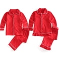 thumbnail image 2 of Pijamas de Navidad para niños y niñas, pijamas rojos de algodón suave con volantes, traje de dormir con botones de Navidad, ropa de dormir de manga larga con volantes, 2 of 4