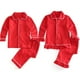 thumbnail image 2 of Pijamas navideños para niños y niñas, ropa de dormir de algodón suave con volantes rojos, traje de dormir con botones y volantes de manga larga, 2 of 4