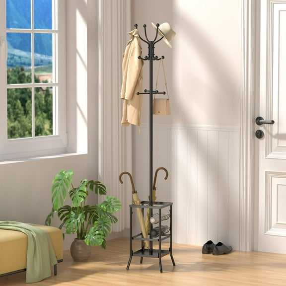 Coat Rack Freestanding, Metal Coat Tree with Umbrella Holder