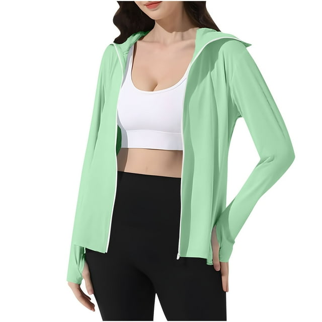 Wiyuqeen Veste de Protection Solaire UV UPF 50+ pour Femme à Capuche à Manches Longues Chemise de Soleil Unie Légère Randonnée Pêche Vêtements d'Été