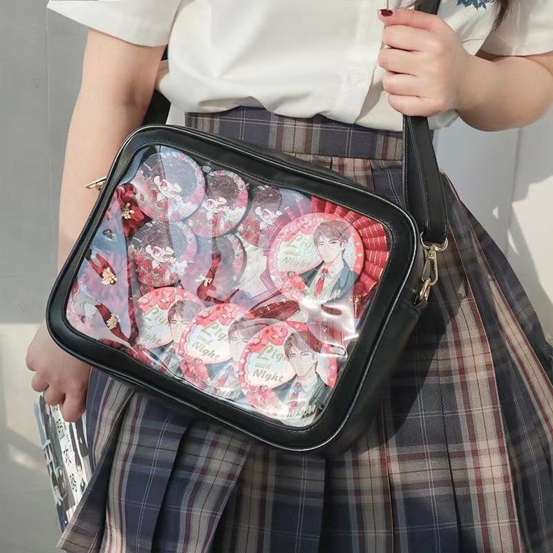 Baguery Cute Ita Bag - Multi-Purpose Crossbody/Messenger/Shoulder/Tote, Transparent Anime Pin Display, Premium PU Leather/PVC​