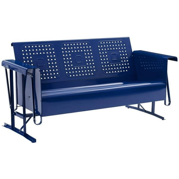Maklaine Contemporary Retro Metal Patio Sofa Glider in Glossy Navy