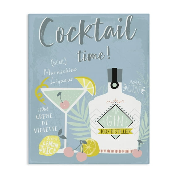 Stupell Industries Cocktail Time Gin Recipe Food & Beverage Painting Wrapped Canvas Art Print Wall Art, 16 x 20