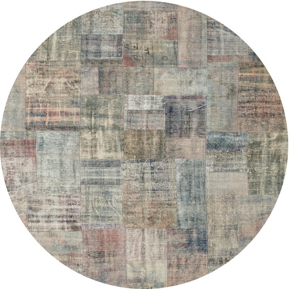 Ahgly Company Indoor Round Contemporary Army Brown Patchwork Area Rugs, 6' Round