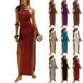 thumbnail image 1 of Mceream Robes Camisoles Dos Nu pour Femmes Grande Taille Fendue Haute Sans Manches Soirée Mariage Robe Maxi Col Bénitier Cocktail Sortie Robe Printemps Été Robe Rouge m, 1 of 5
