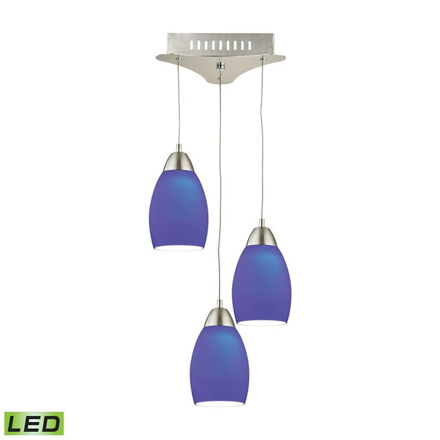 ElkGroup International LCA203-7-16M Buro 3 Light LED Pendant In Satin Nickel With Blue Glass