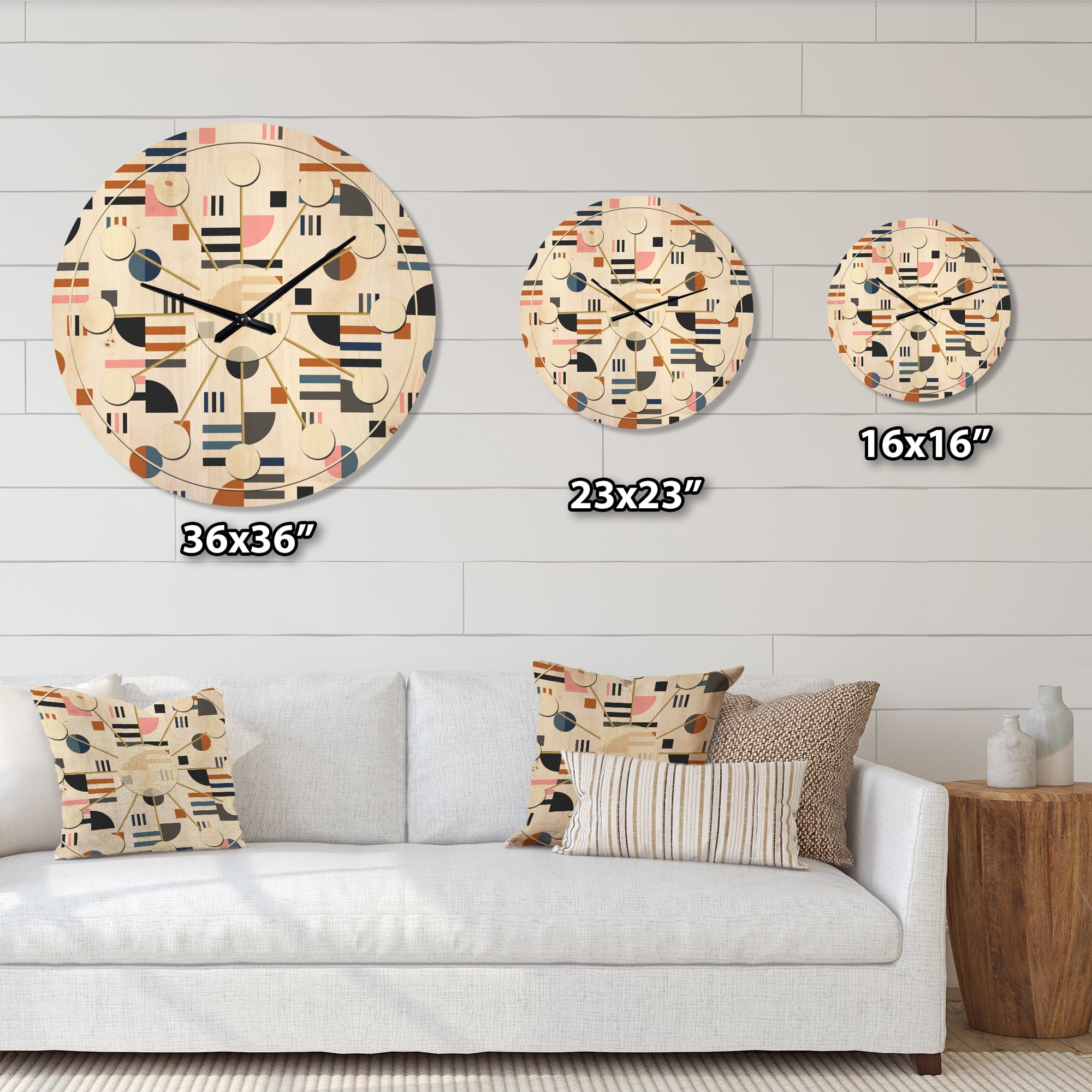 Designart 'Abstract Retro Design XVIII' Mid-Century Modern Wood Wall Clock