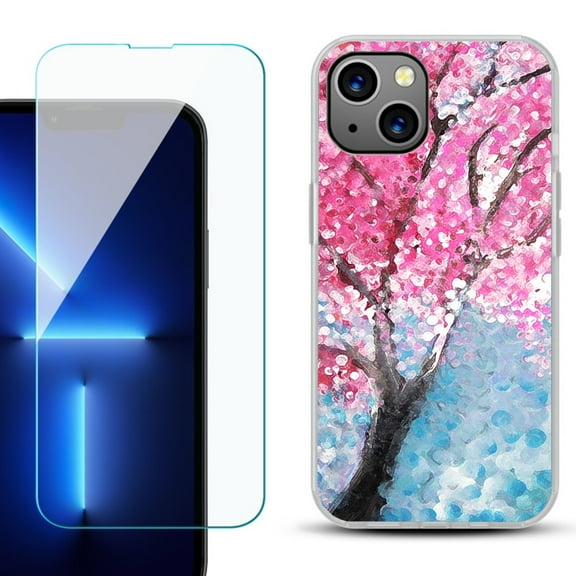 OneToughShield ® for iPhone 13 Shockproof Phone Case, with Tempered Glass Screen Protector - Blossom Paint