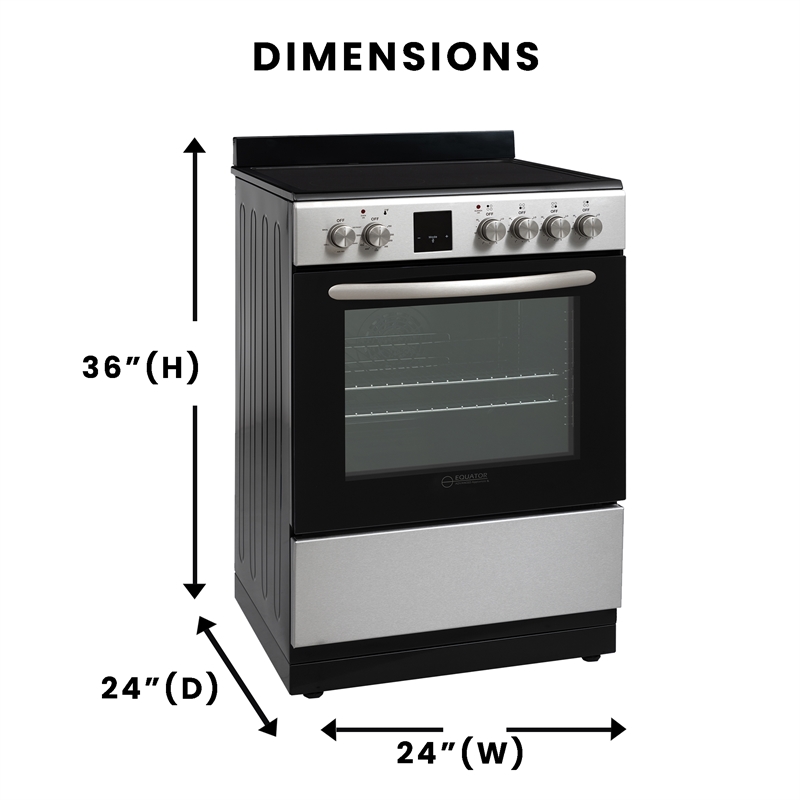Equator 24" Electric Cooking Range 4 Ceramic Burner CONVECTION OVEN+AIR FRYER SS