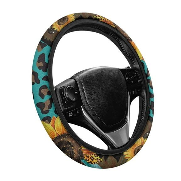 Yuyamidu Leopard Print Car Steering Wheel Cover Sunflower Car Steering Wheel Covers Winter Steering Wheel Accessories for Sedan Auto 15 Inch Flannel Steering Wheel Case