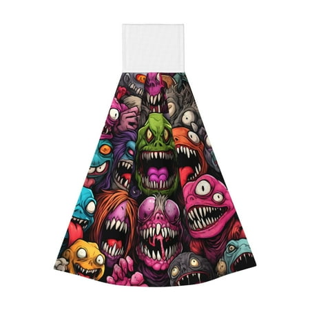 

Adobk Monstrous Cartoon Characters Print Coral Velvet Hand Wipes Fashion Hanging Kitchen Towel for Bathroom Washcloth Absorbent Tie Towel