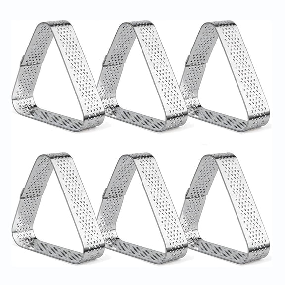 6-Pack 3.15 Inch Perforated Triangle Tart Rings - 430 Stainless Steel Non-Stick Pastry Molds for Baking, Fruit Pie Crust & Mousse Cake Tools