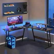 Dkelincs L Shaped Gaming Desk 50.4 inch Corner Computer Desk Table with Removable Shelf for Home Office, Brown