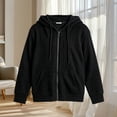 thumbnail image 4 of Girls Fashion Hooded Zip up Knit Sweater Light Weight Drawstring Hood Long Sleeve Jacket for Fall Winter Black 120(120), 4 of 5