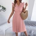 thumbnail image 3 of Uootdi Women's Midi Dresses V Neck Ruffle Sleeve Pleated Sundresses Elegant Flowy Casual Dresses Gift, 3 of 9