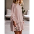 thumbnail image 5 of Womens Fall Long Sleeve Pullover Tops Crewneck Rib Knit Patchwork Sweatshirt Dress Casual Mini Dresses, 5 of 9