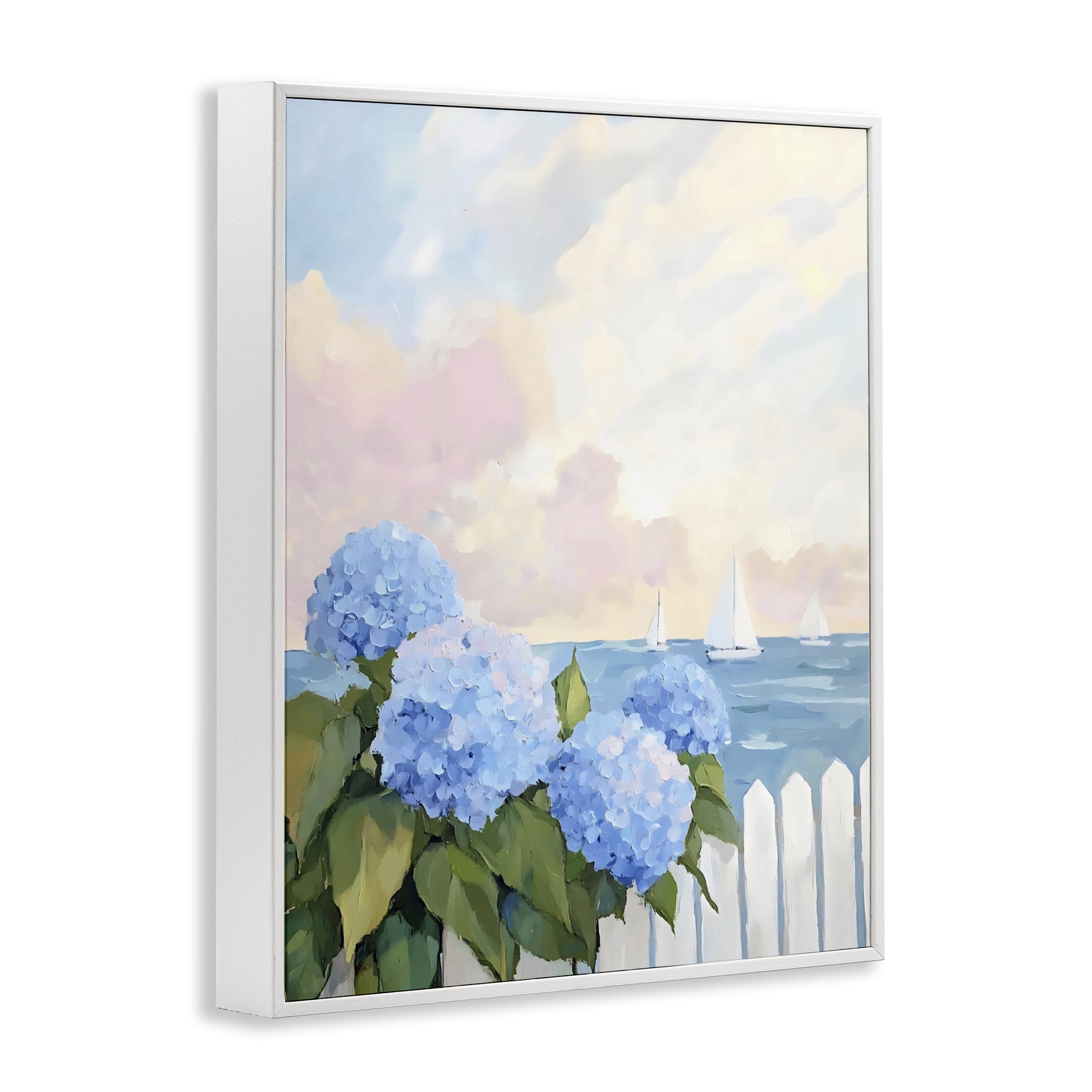 Stupell Industries Hydrangeas By The Sea White Framed Giclee Art, design by Creative Studio