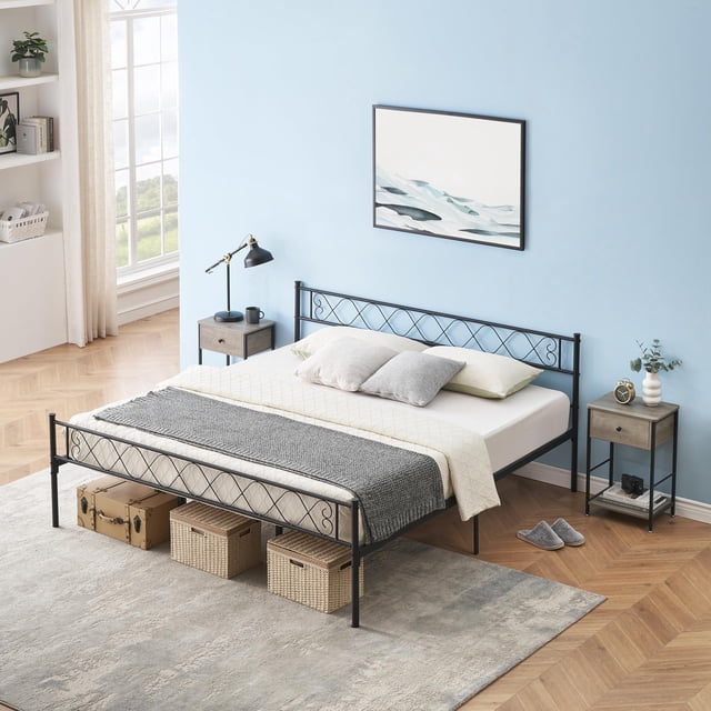 Cadre de Lit en Métal en Forme de Cœur - Lit Plateforme Format Simple pour Filles et Garçons - Structure en Métal Robuste - Rangement sous le Lit - Aucun Sommier Requis - Assemblage Facile - Rose