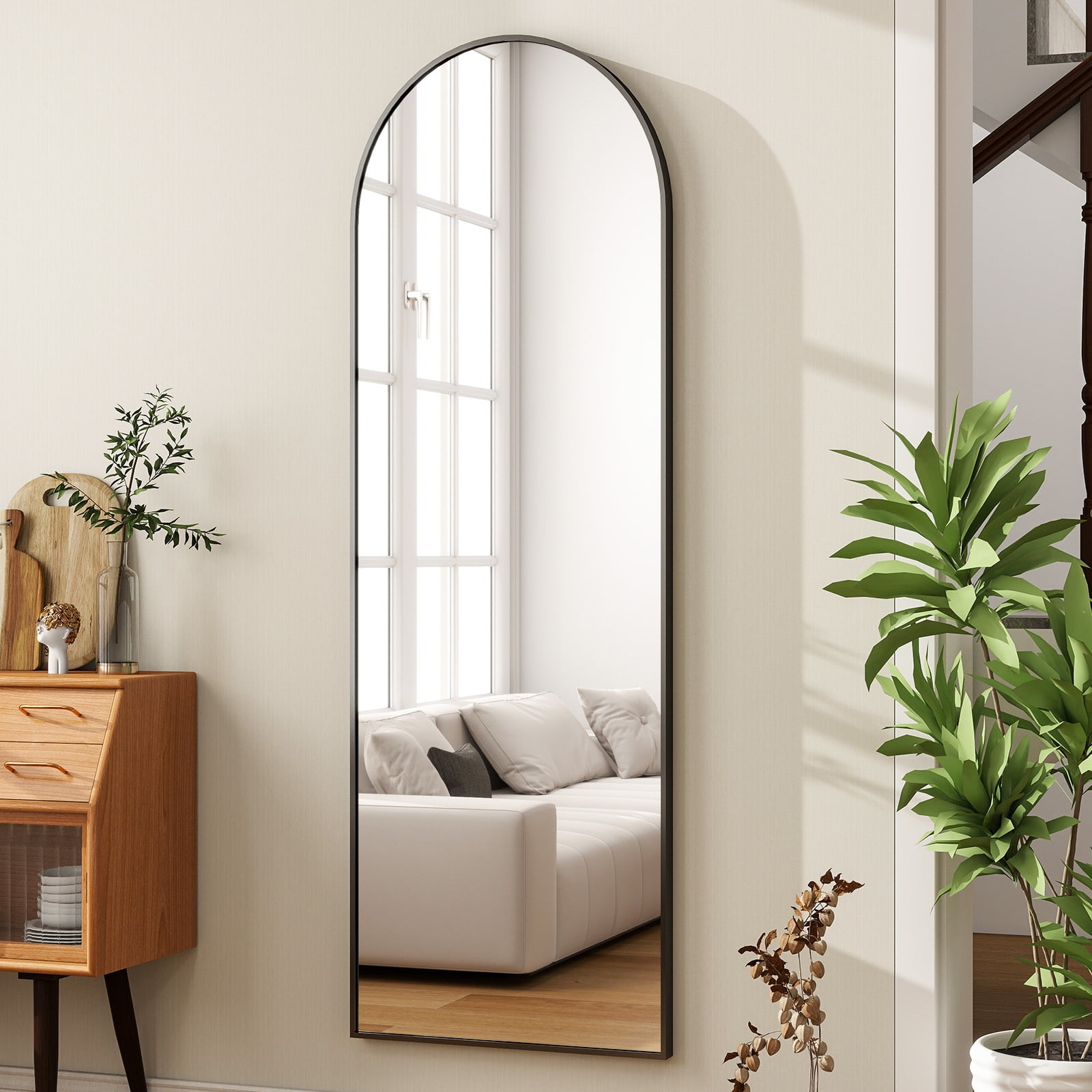 Cenovo 59"x 16" Arched Full Length Mirror Full Body Floor Mirrors, Black