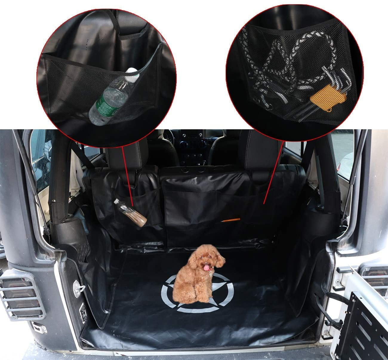 Yoursme Car Rear Seat Cover for Jeep Wrangler 2007-2019 JK&JL 4 Door with Multi-Size Organizer Storage Bags/Trunk Cargo Tool Organizers Holder Pet Dog Barrier