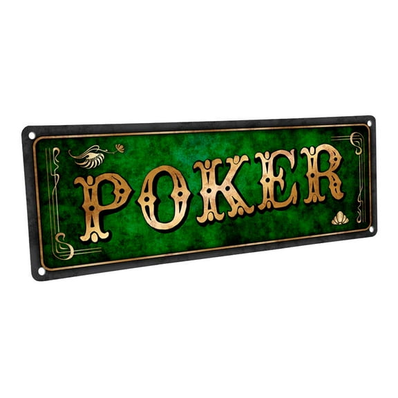 Green Poker 4"x12" Metal Sign, Wall Décor for Mancave, Den, and Gameroom