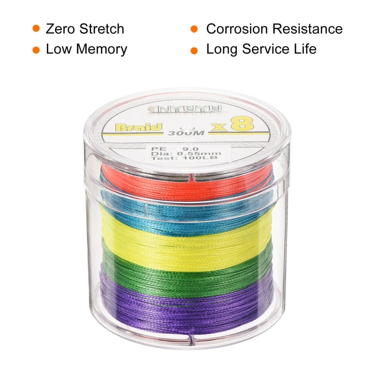 Uxcell 328Yard/984Ft 100LB 8 Strands Abrasion Resistant PE Braided Fishing  Line Colored