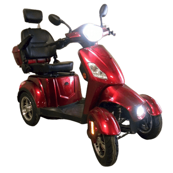 LuxuryTon X-1000 Off-Road 4 Wheel Mobility Scooter – Electric Scooter for Elderly, High Speed, Long Range, Turn Signals, Spring Suspension – Red