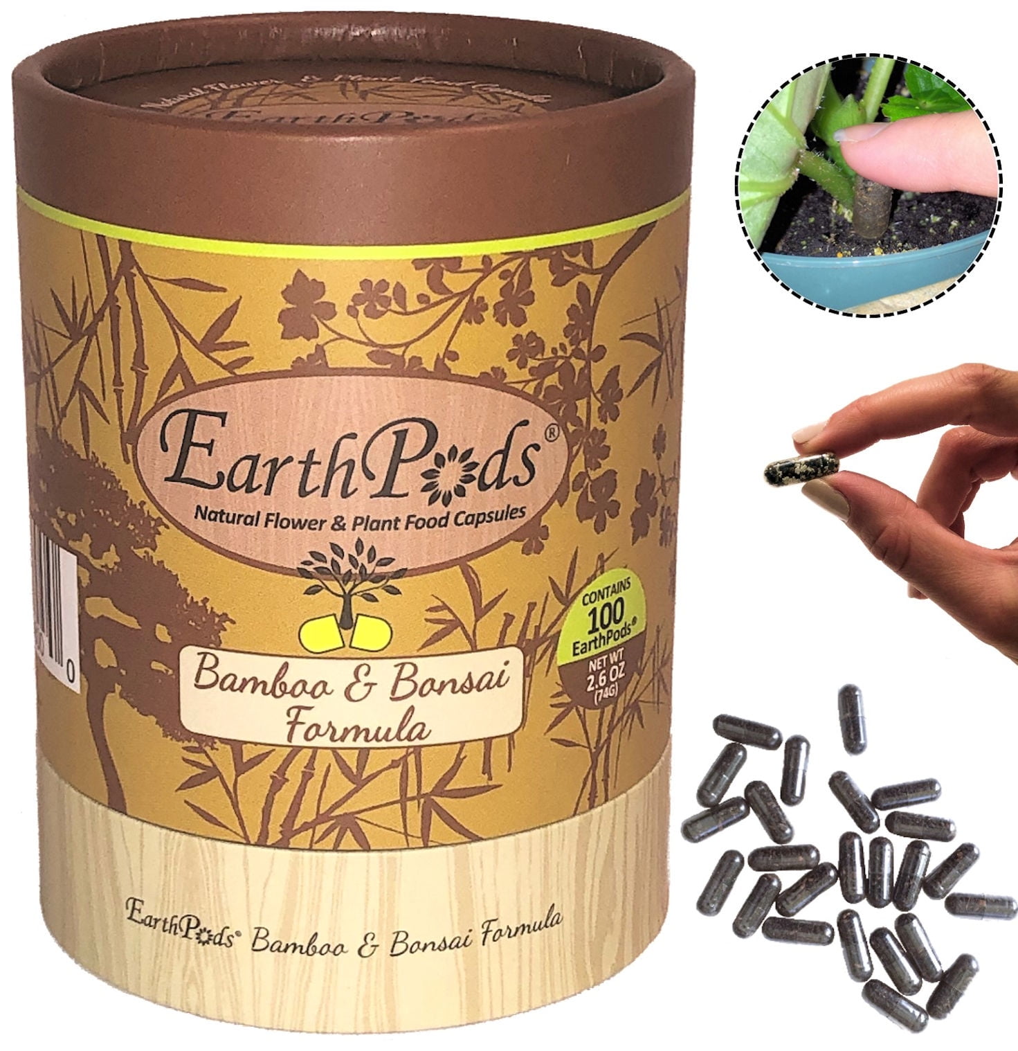 EarthPods® Organic Bamboo Plant Food + Bonsai Fertilizer Spikes (100 Capsules, 6 Year Supply