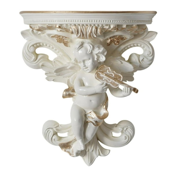 Estante flotante decorativo con escultura de ángel para pared, decoración del hogar, estatua de resina, organizador de figuras para florero, guardería Crema con Violín