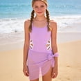 thumbnail image 2 of mgoYE Kids Swimsuit Girls Swimsuit Cute Fashion Waist Cut Out One Piece Bathing Suit with Solid Cover up Skirt Wraps Girls' Swimwear(Light Purple,13-14 Years), 2 of 6