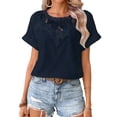 thumbnail image 3 of DDAPJ pyju Womens Summer Tops Dressy Casual Lace V-Neck T-Shirts Business Work Shirts Dark Blue S, 3 of 8