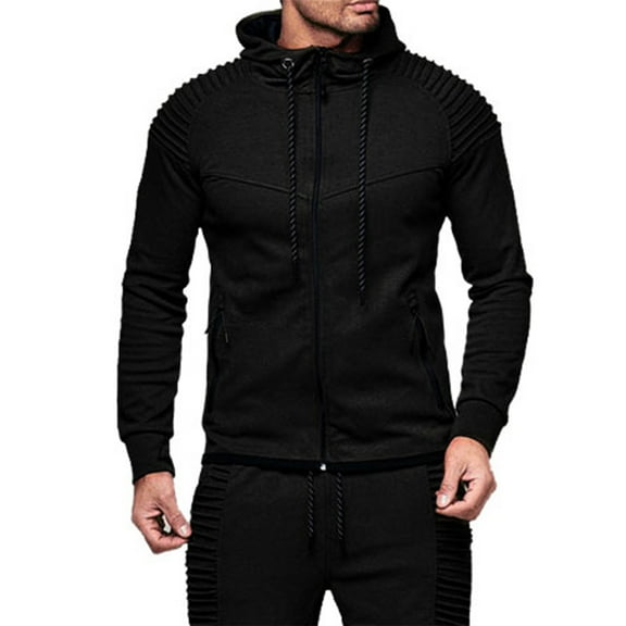 Aayomet Mens Sweatshirt Men's Autumn Solid Long Sleeve Pleated Hooded Jacket Casual Outdoor Zipper Black Hoodie Men Pullover Tops,S-3XL