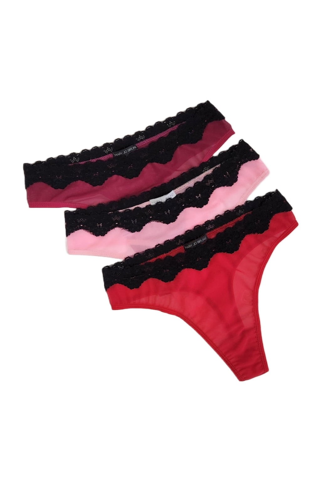 MJB mesh thong panties with lace trim 3 pk