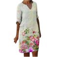 thumbnail image 2 of Robes pour Femmes Mode Décontractée Imprimé Floral Ample Grande Taille Col en V Mi-Longue Robe en Liquidation, 2 of 6