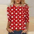 thumbnail image 2 of Rvkxad Christmas Blouses for Women 3/4 Sleeve Christmas Printed Tunic Tops Dressy Casual Holiday Round Neck Pullover Cute Fall Fashion Blouses Red L, 2 of 5