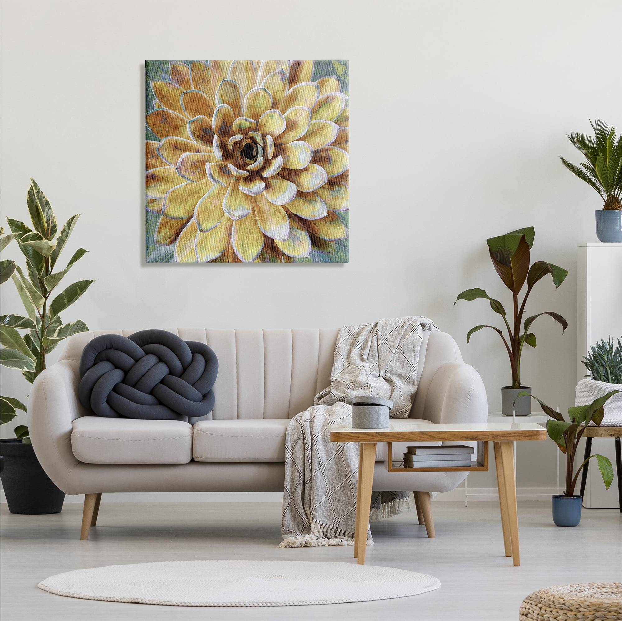 The Stupell Home Decor Collection Yellow Painted Botanical Succulent Bloom Painting XL Stretched Canvas Wall Art, 30 x 1.5 x 30