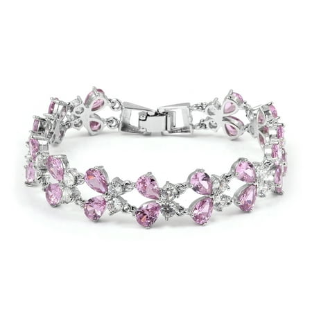- Pear Cubic Zircon Pink White Cubic Zirconia CZ Butterfly Bracelet for Women 7.5