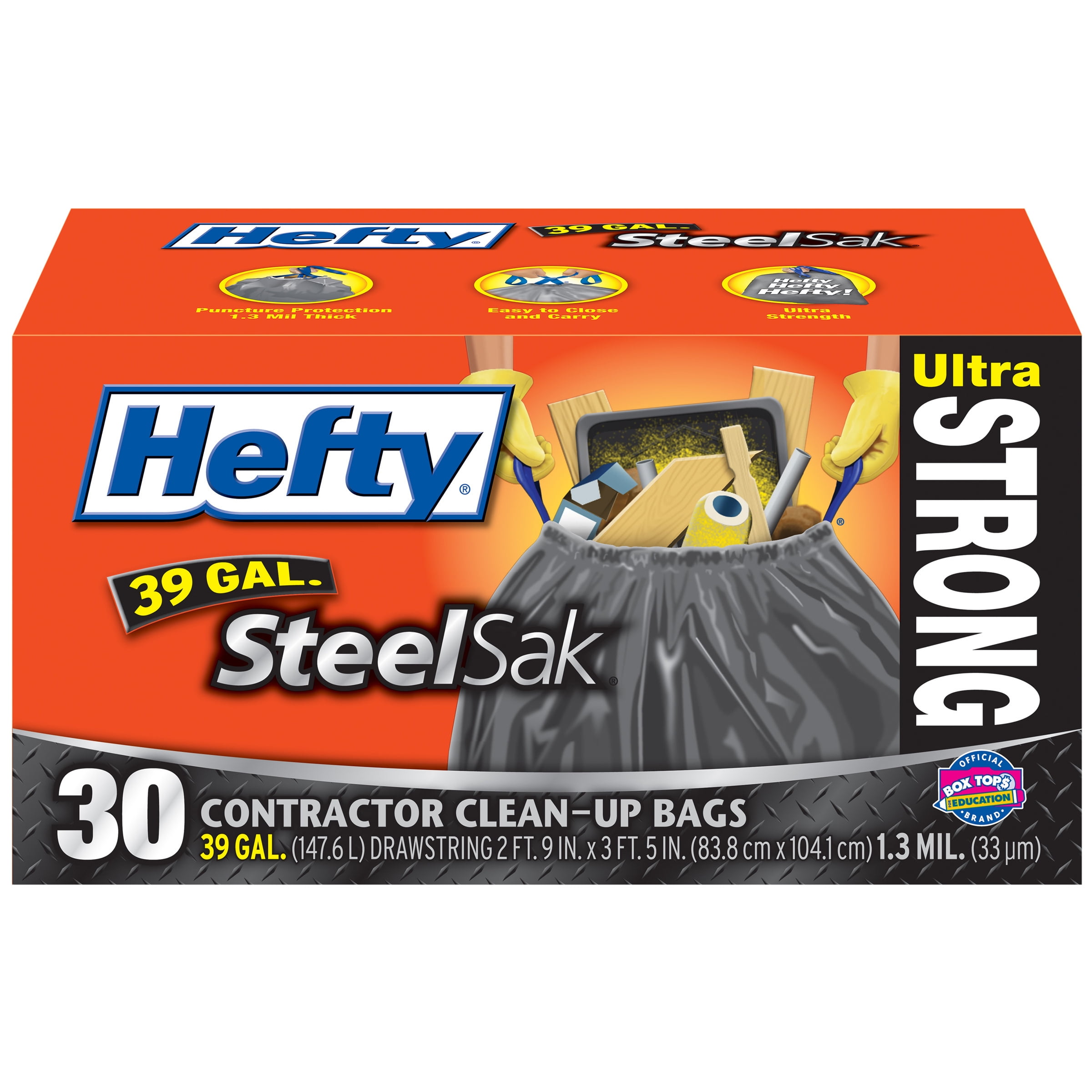 Hefty® SteelSak® 39 Gal. Contractor CleanUp Drawstring Trash Bags 30